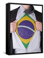 Business Man With Brazilian Flag T-Shirt-IJdema-Framed Stretched Canvas