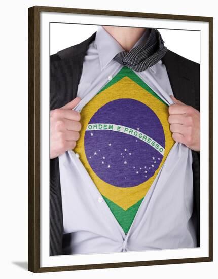 Business Man With Brazilian Flag T-Shirt-IJdema-Framed Art Print