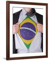 Business Man With Brazilian Flag T-Shirt-IJdema-Framed Art Print