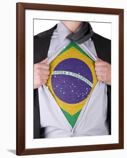 Business Man With Brazilian Flag T-Shirt-IJdema-Framed Art Print