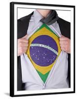 Business Man With Brazilian Flag T-Shirt-IJdema-Framed Art Print