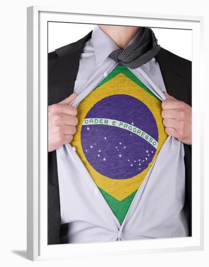 Business Man With Brazilian Flag T-Shirt-IJdema-Framed Art Print