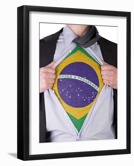 Business Man With Brazilian Flag T-Shirt-IJdema-Framed Art Print