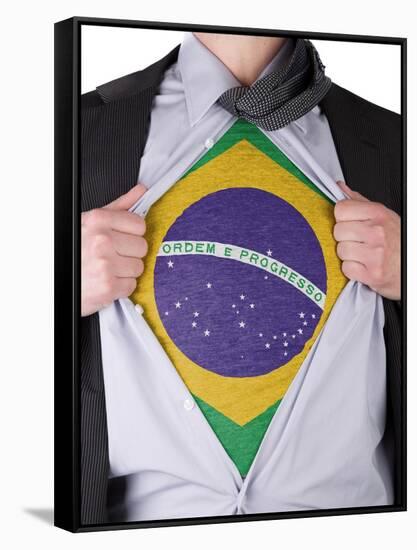 Business Man With Brazilian Flag T-Shirt-IJdema-Framed Stretched Canvas