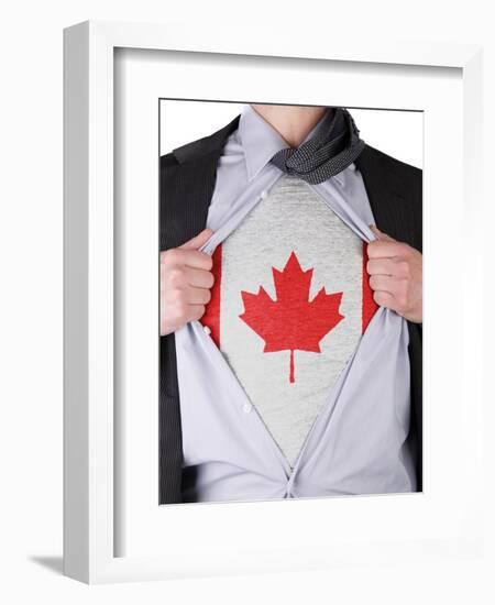 Business Man With Canadian Flag T-Shirt-IJdema-Framed Art Print