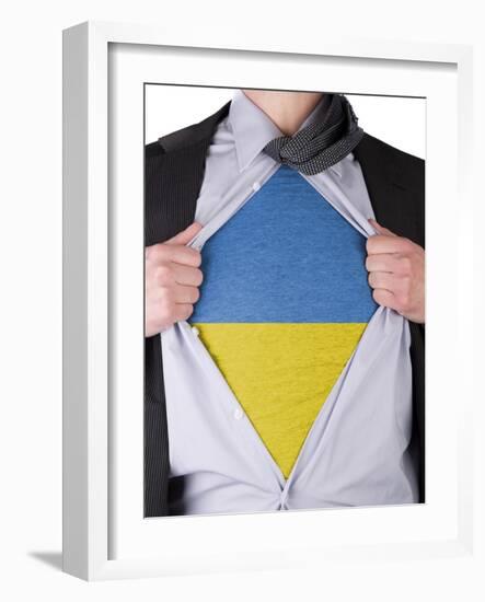 Business Man With Ukrainian Flag T-Shirt-IJdema-Framed Art Print