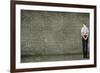 Business Person Standing Against the Blackboard with a Lot of Data-Sergey Nivens-Framed Photographic Print