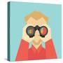 Business Vision Concept. Man Looking through Binoculars and See Charts-Milles Vector Studio-Stretched Canvas