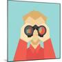 Business Vision Concept. Man Looking through Binoculars and See Charts-Milles Vector Studio-Mounted Art Print
