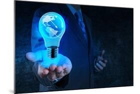 Businessman Hand Shows Light Bulb with Planet Earth Social Network-everythingpossible-Mounted Photographic Print