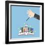 Businessman Hand Use Magical to Build City from Opened Book, Creativity-Chaichan Ingkawaranon-Framed Art Print