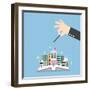 Businessman Hand Use Magical to Build City from Opened Book, Creativity-Chaichan Ingkawaranon-Framed Art Print