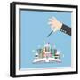 Businessman Hand Use Magical to Build City from Opened Book, Creativity-Chaichan Ingkawaranon-Framed Art Print