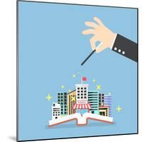 Businessman Hand Use Magical to Build City from Opened Book, Creativity-Chaichan Ingkawaranon-Mounted Art Print