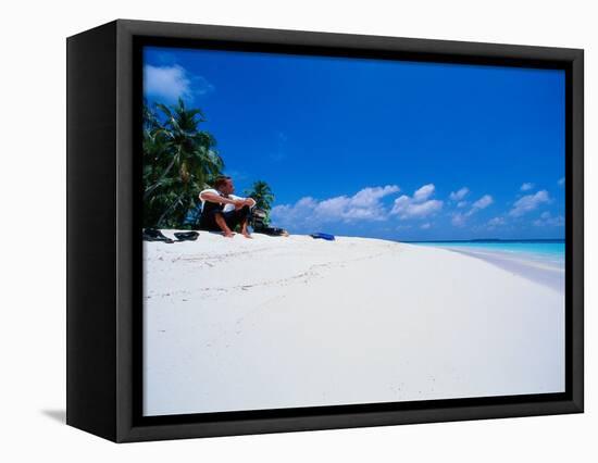 Businessman on Beach, Maldives-Stuart Westmorland-Framed Stretched Canvas