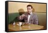 Businessman Pouring Syrup on Pancakes-William P. Gottlieb-Framed Stretched Canvas