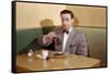 Businessman Pouring Syrup on Pancakes-William P. Gottlieb-Framed Stretched Canvas