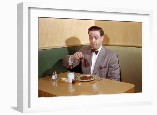 Businessman Pouring Syrup on Pancakes-William P. Gottlieb-Framed Photographic Print