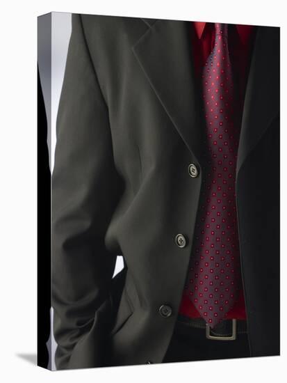 Businessman Wearing Red Shirt and Tie Under Black Suit-null-Stretched Canvas