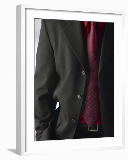 Businessman Wearing Red Shirt and Tie Under Black Suit-null-Framed Photographic Print