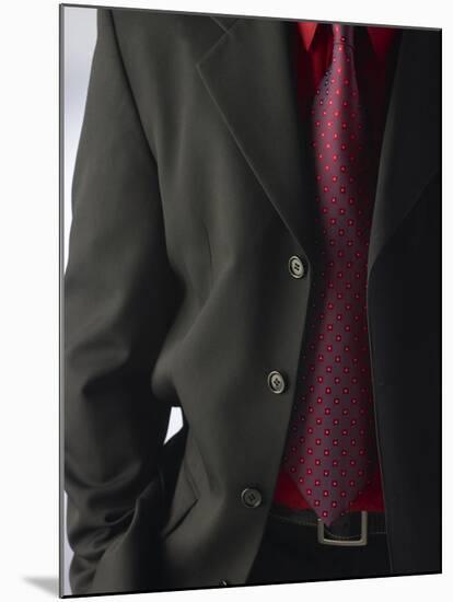 Businessman Wearing Red Shirt and Tie Under Black Suit-null-Mounted Photographic Print