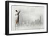 Businesswoman Standing on Ladder and Drawing Sketch on Wall-Sergey Nivens-Framed Photographic Print