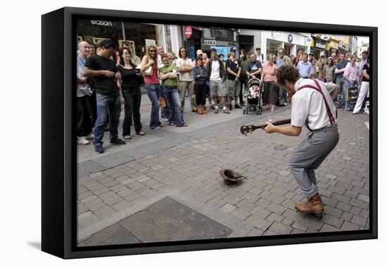 Busker Entertaining the Crowds, Galway, County Galway, Connacht, Republic of Ireland-Gary Cook-Framed Stretched Canvas