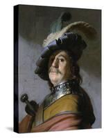 Bust of a Man in a Gorget and a Feathered Beret, 1627-Rembrandt van Rijn-Stretched Canvas