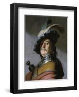 Bust of a Man in a Gorget and a Feathered Beret, 1627-Rembrandt van Rijn-Framed Premium Giclee Print