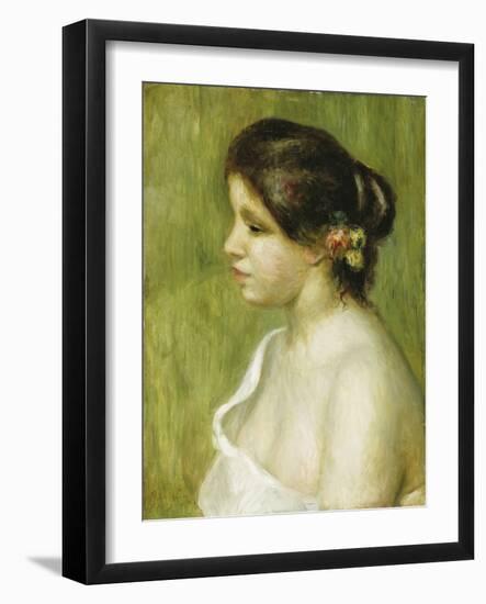 Bust of a Young Girl with Flowers Decorating Her Ear, 1898-Pierre-Auguste Renoir-Framed Giclee Print