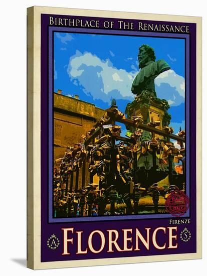 Bust of Benvenuto Cellini on the Ponte Vecchio, Florence. Italy 2-Anna Siena-Stretched Canvas