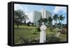 Bust of George V, Jubilee Park, on the Background the Sheraton Hotel, Uganda, Kampala-null-Framed Stretched Canvas