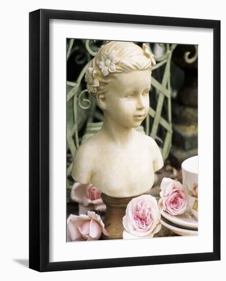 Bust of Girl Beside Crockery and Roses-Elke Borkowski-Framed Photographic Print