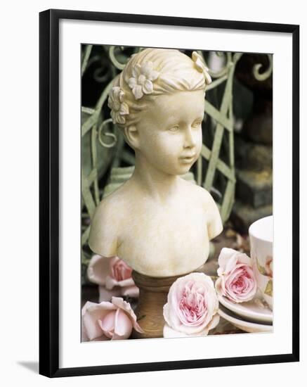 Bust of Girl Beside Crockery and Roses-Elke Borkowski-Framed Photographic Print