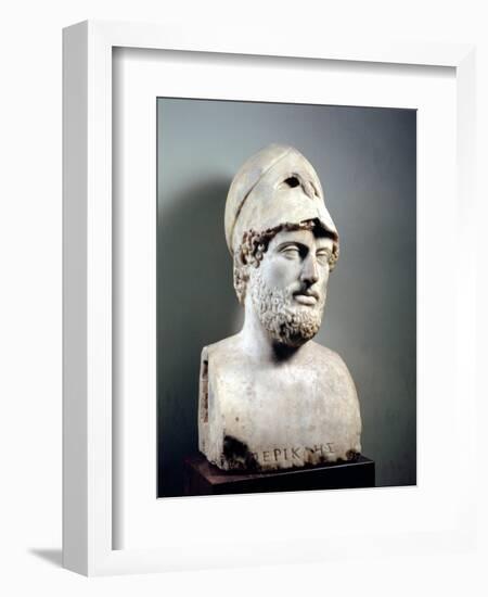 Bust of Pericles (D.429 BC) Roman, Copy of a Greek Original, circa 430 BC (Marble Sculpture)-null-Framed Giclee Print