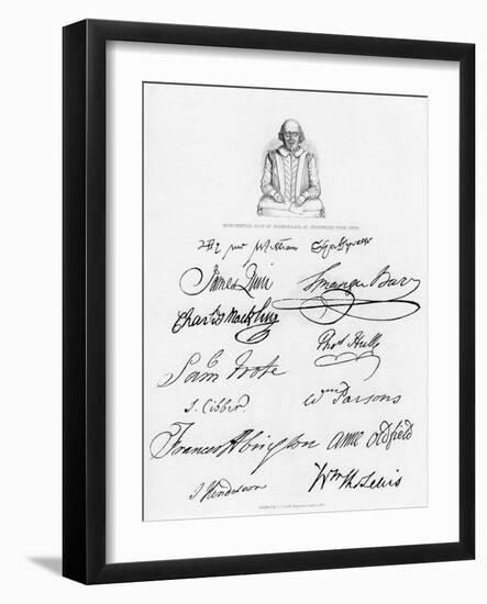 Bust of Shakespeare and Signatures of Celebrated Actors-null-Framed Giclee Print