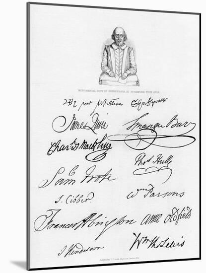 Bust of Shakespeare and Signatures of Celebrated Actors-null-Mounted Giclee Print