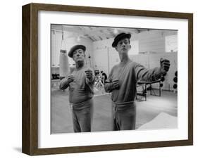 Buster Keaton and Donald O'Connor Holding Up 'Dukes', Practicing for Movie Based on Keaton's Life-Allan Grant-Framed Premium Photographic Print