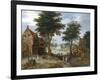 Bustling Village Landscape with Trees-Pieter Brueghel the Younger-Framed Premium Giclee Print