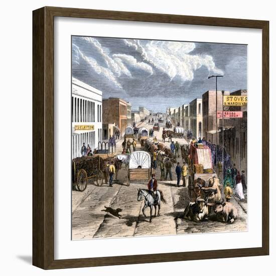 Busy Downtown Denver, Colorado, Late 1870s-null-Framed Giclee Print