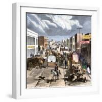 Busy Downtown Denver, Colorado, Late 1870s-null-Framed Giclee Print