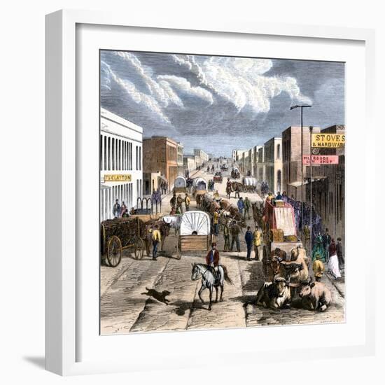 Busy Downtown Denver, Colorado, Late 1870s-null-Framed Giclee Print