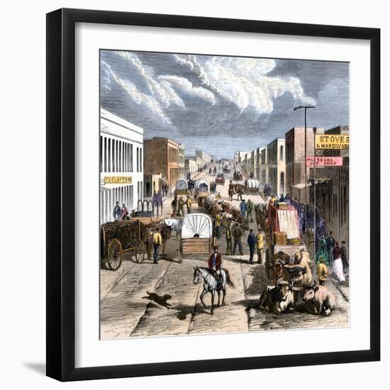 Busy Downtown Denver, Colorado, Late 1870s-null-Framed Premium Giclee Print