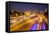 Busy Highway Traffic at Dusk in Sao Paulo, Brazil-Alex Saberi-Framed Stretched Canvas