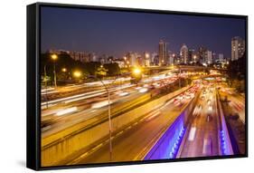 Busy Highway Traffic at Dusk in Sao Paulo, Brazil-Alex Saberi-Framed Stretched Canvas