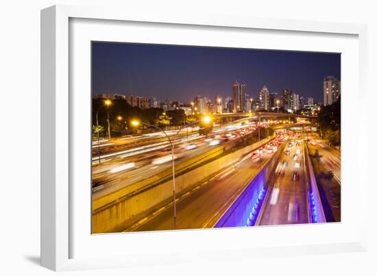 Busy Highway Traffic at Dusk in Sao Paulo, Brazil-Alex Saberi-Framed Photographic Print
