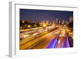 Busy Highway Traffic at Dusk in Sao Paulo, Brazil-Alex Saberi-Framed Photographic Print