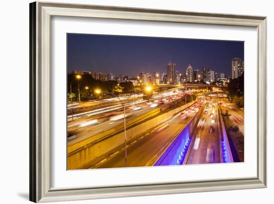 Busy Highway Traffic at Dusk in Sao Paulo, Brazil-Alex Saberi-Framed Photographic Print