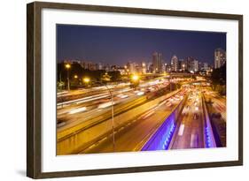 Busy Highway Traffic at Dusk in Sao Paulo, Brazil-Alex Saberi-Framed Photographic Print