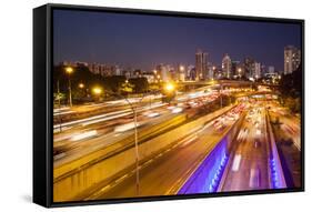 Busy Highway Traffic at Dusk in Sao Paulo, Brazil-Alex Saberi-Framed Stretched Canvas